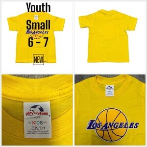 Los Angeles Lakers Basketball Youth YS Small Short Sleeve T-Shirt Yellow Purple